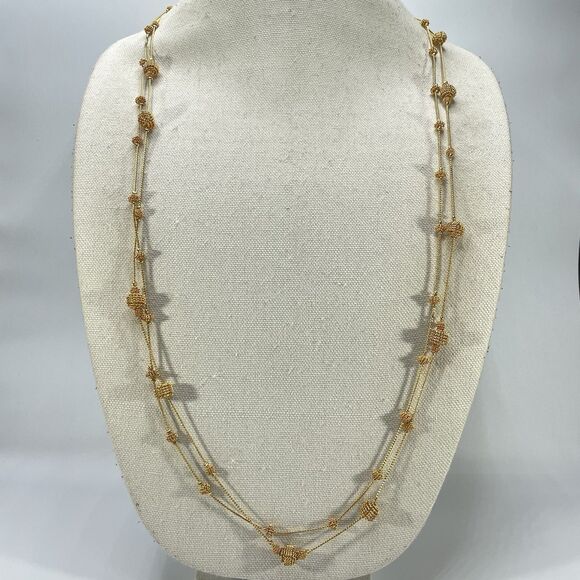 Vintage Talbots Gold Tone Necklace Multi Layer Snake Chain Ball Beaded Boho - Picture 2 of 7